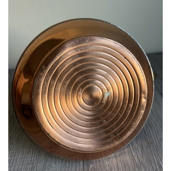 Vintage Copper Tea Pot Kettle 6" diameter Wood And Brass Handle - Picture 5 of 9